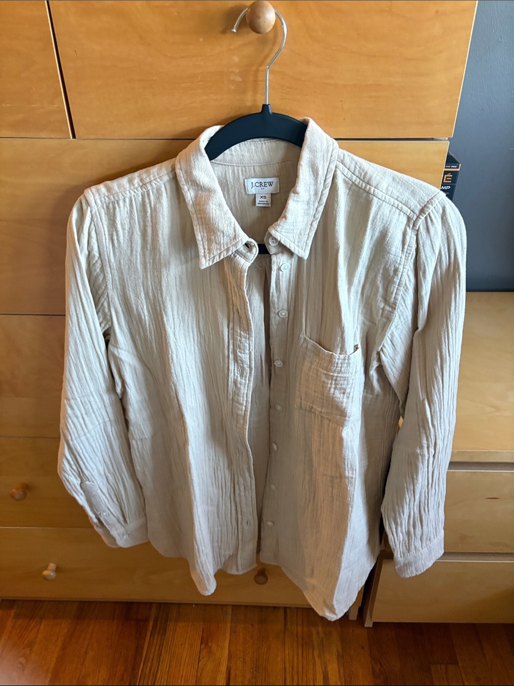 J. Crew Neutral Beige Crinkled Button-Up Shirt